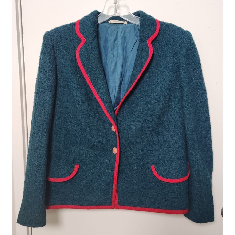 Rogin Made in Italy Vintage Green Red Trim Blazer Single Breasted Lined Small 44